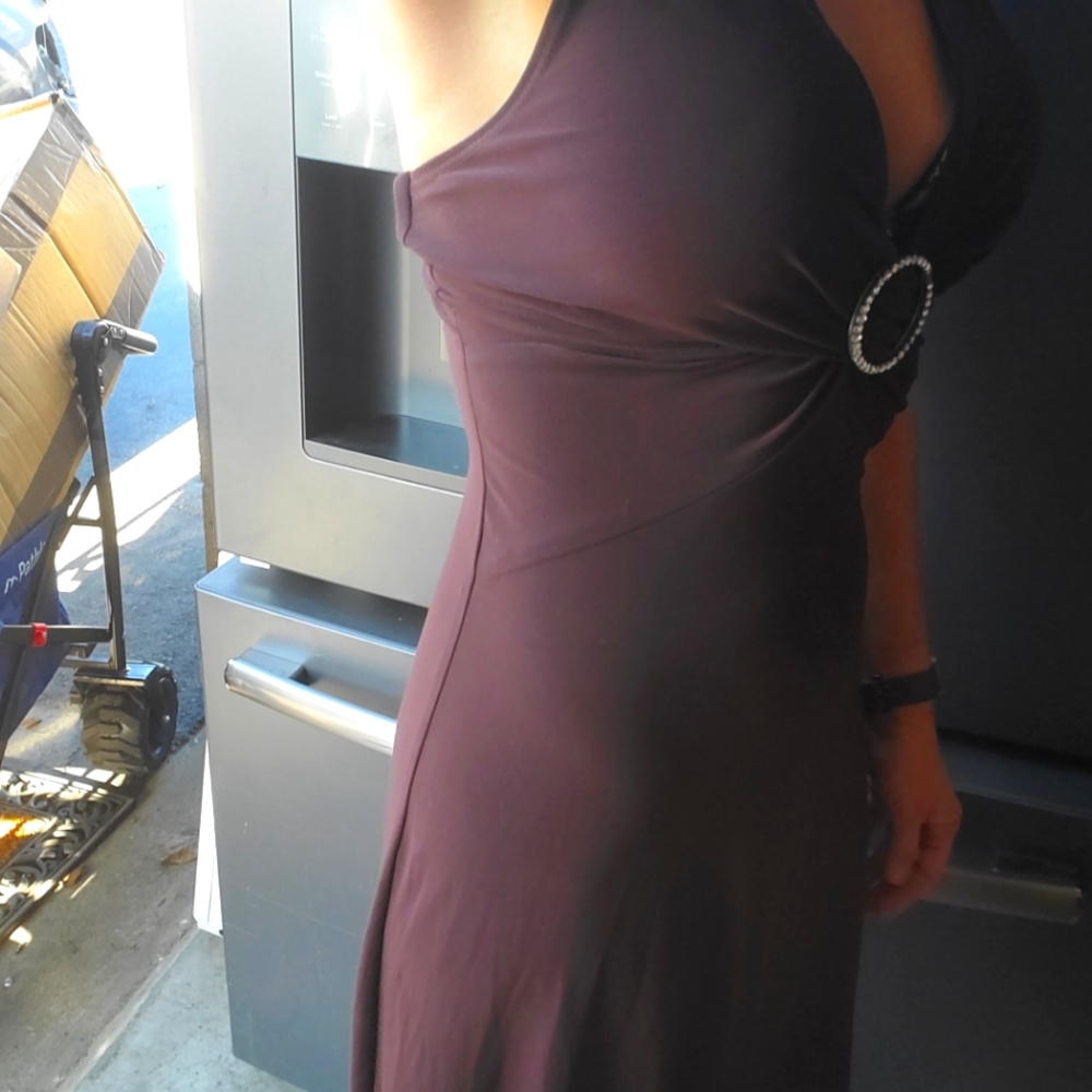 Brown Plunge Neckline A-line hi-low cocktail dress